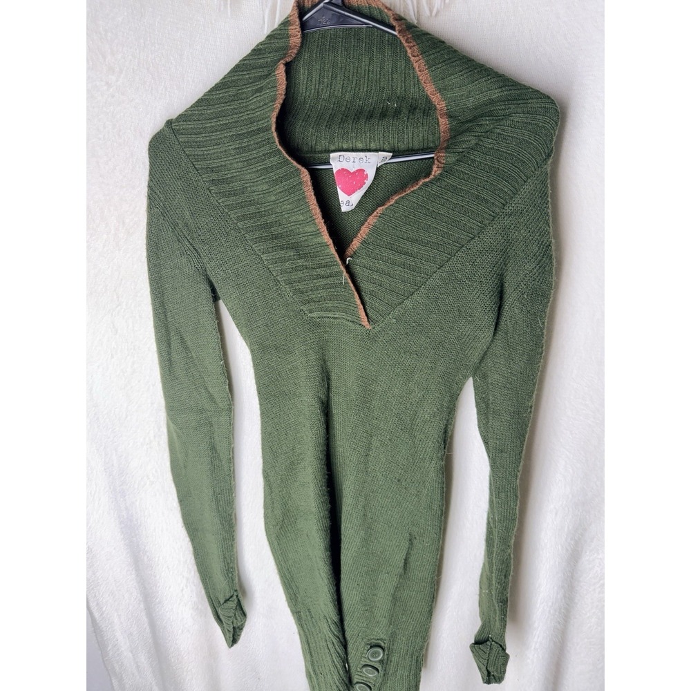 Derek Heart Sweater Womens S Olive Green Cowl Neck Tunic Button Side Ribbed